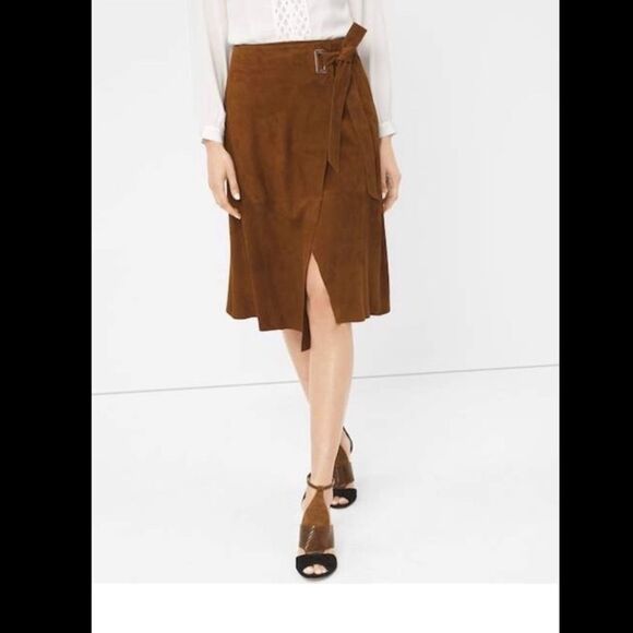 LAST CHANCE WHITE HOUSE BLACK MARKET SUEDE WRAP SKIRT - Picture 1 of 10